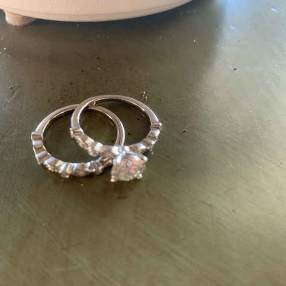 Platinum plated sterling silver wedding set - Picture 3 of 5